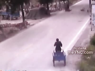 Another One? Clueless Bicyclist taken out by Speeding Motorcyclist in China