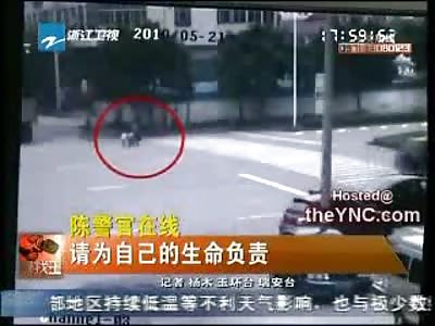 Mother walking Hand in Hand with her Kids through Traffic is Hit by a Bus