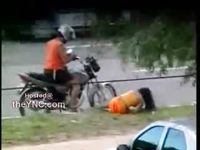 Holy Shit? Pissed off Man Beats and Drags his Little Wife on the Side of the Road