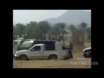 Arabic Police Bum Rush Lunatic with a Gun About to Kill Everyone