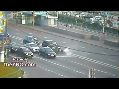HOLY SHIT: Insane Head on Collision...Motorcycle Runs Directly into Vehicle Sends Rider FLYING