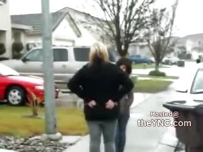 Beastly Fat Girl Leaves Petite Girl Crying on Rain Soaked Pavement 