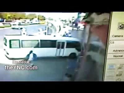 Man Minding his own Business is Chased Down and Run over by a Bus