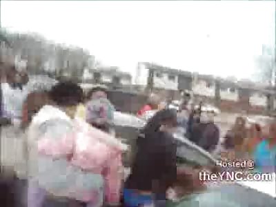 Trashy White Girl gets her Ass Kicked in the Ghetto...Hits the Baby by Accident