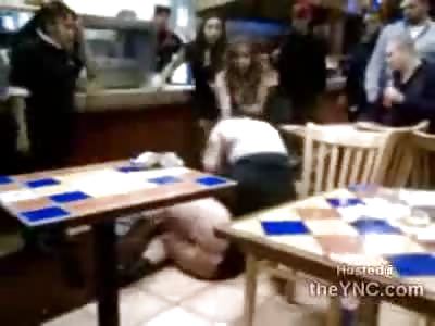 Fat Girl with Big Ass out of Dress Fights on the Restaurant Floor