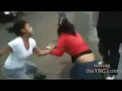 Girl in White Shirt just  Beats the Living Shit out of Bigger Girl