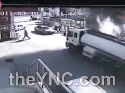 Crazy or Heroic? Man gets inside of Burning Fuel Truck and Drives it Off