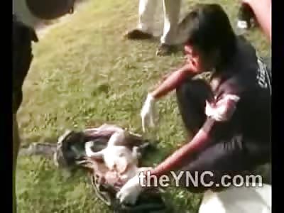 Fly Infested Newborn with Large Head is Discoverd by the Water (Graphic Video)