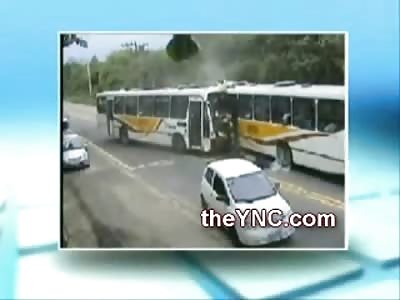 Amaziing Footage of 2 Buses Head On Killing Driver and Ejecting Front Row Passenger