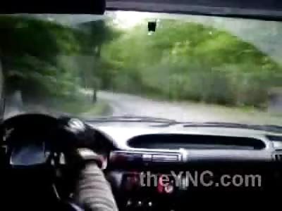 Rally driver Cheats Death by few a Inches...