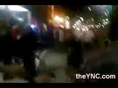 Moron Attacking his Girlfreind outside the Club is KO'd by Bouncer