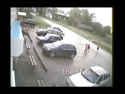 Drunk Russian Taxi Cab Driver Runs over 10 Year Old Boy in Parking Lot