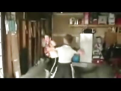 Brutal Right Hand turns Kid into a Retard in the Garage