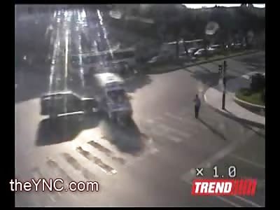 Wait..a Pedestrian. Man waiting to Cross the Street gets Hit and Killed by Swinging Ambulance