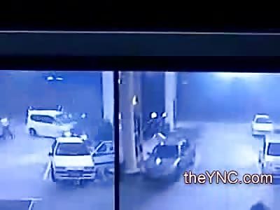 Out of Nowhere: Car Drives into 2 People Pumping Gas 