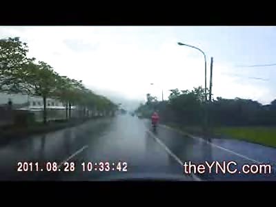 Crazy Rain Accident..Truck Skids into Man Pinning him against Tree