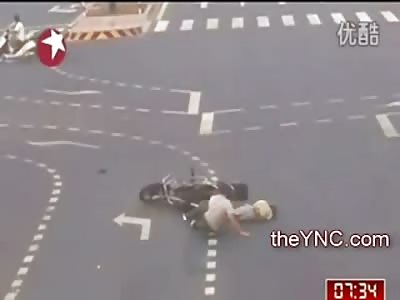 Jogger is Blasted by Motorcyclist and then left in the Road!!!