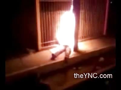 Bizarre Video of a Woman Burning like Firewood as Man Records on Cell Phone
