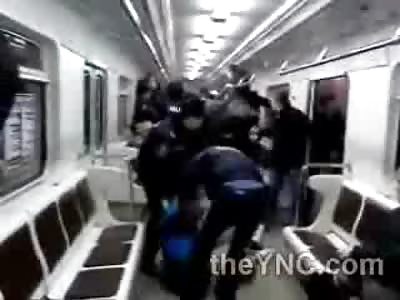 Russian Police officer Get his Nose Broke ... Bleeds out on Subway