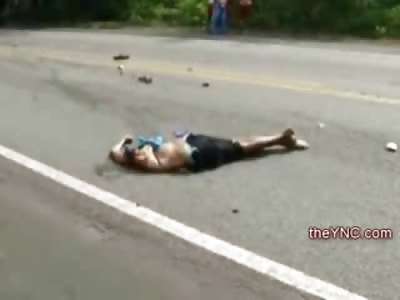 Biker Disintegrated and Spread Down the Street with Narration by Cameraman