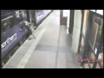 Drunken Woman gets off Train and then Falls under the Train