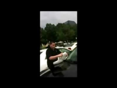 ANRGY Black Man forces Cowering White Guy to Clean off his Car in the Parking Lot..and Guess who gets Arrested!