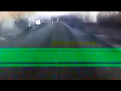 First Person View of Oncoming Fuel Truck Head On Collision