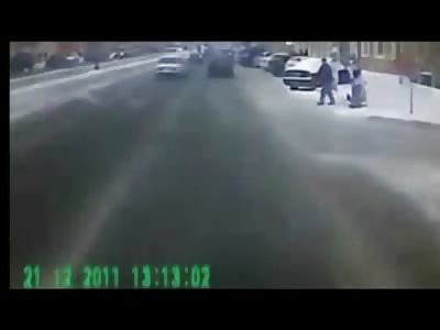Grandfather Pulling his Grandaughter is Creamed by Speeding Car