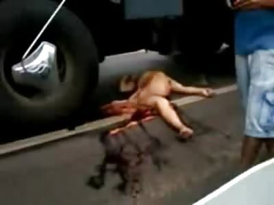 Naked Man with Legs Open Crushed under Truck 