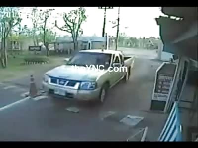 Different View of the Girl on her Scooter Obliterated by Speeding Car into Metal Gate