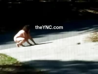 Man captures Video of a Naked Female Beast outside on his Driveway