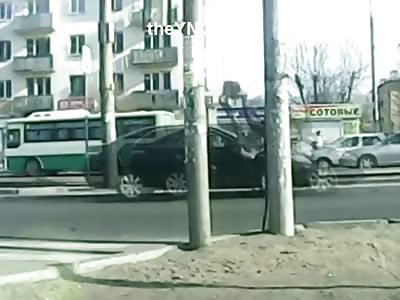 Woman in Pink Coat Yapping on her Cell Phone is Fatally Demolished by Car