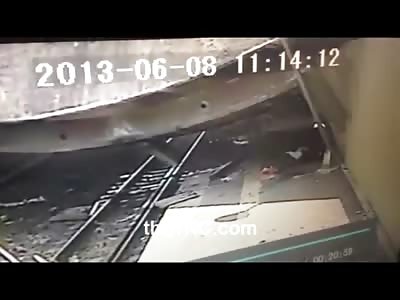 Incredible Video of a Girl Surviving a Bridge Collapse....Causally Gets up and Goes about he Day