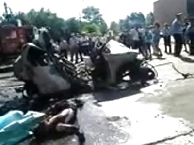 Men Burn on the Road after Brutal Accident