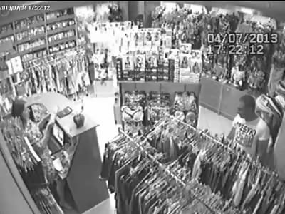 Perverted Creeper Jerks off in a Lingerie Store to the Teen Store Clerk