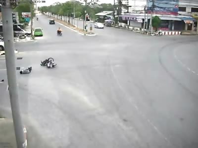 Speeding Scooter Man goes T-Bone into Truck and goes Stiff as a Board