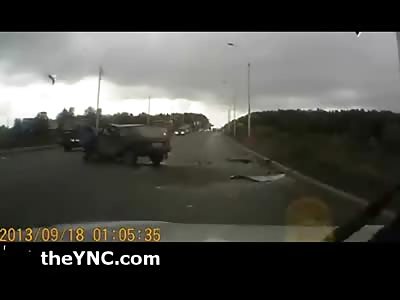 WOW: Amazing Accident Footage Shows Car in Russia Hit and Pushed over Cliff