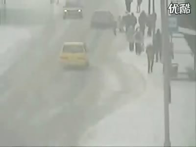 Snowy Road and Two Impatient Kids Wanting to Cross the Road Leads to Horrific Death