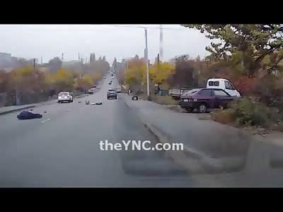 Poor Grandmother Crossing the Road is Creamed by Car
