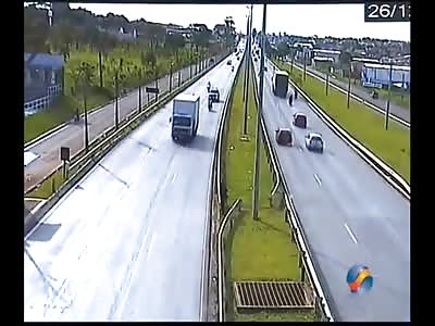 Motorcyclist hits Pedestrian on the Expressway into Guard Rail 