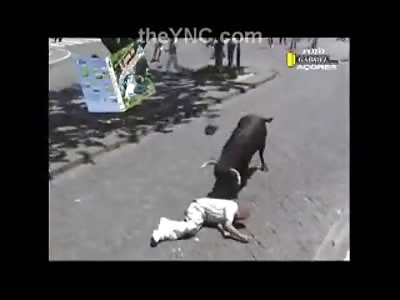 Bull Attacks Elderly Man Dressed in all White 