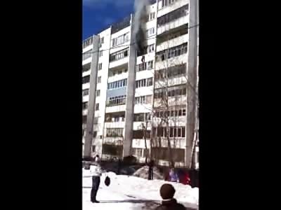 Desperate Man Suffocating from Smoke Jumps from his Burning Apartment Building