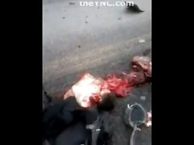 Motorcyclist is Destroyed beyond Recognition and Scattered all over the Street