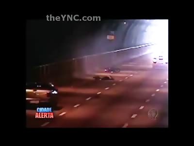 Shock Video of Rider Falling Off of Motorcycle and Getting Run Over in Tunnel 