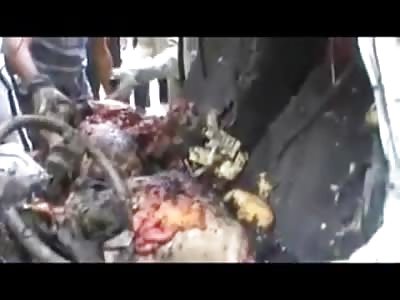 The Brittle Remains of 2 Men after Car Bomb Incineration in Syria