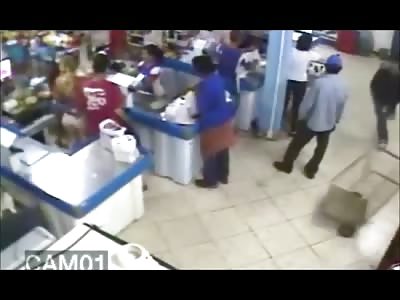 Customer Checking Out at the Supermarket gets his Head Blown Off by Assasin