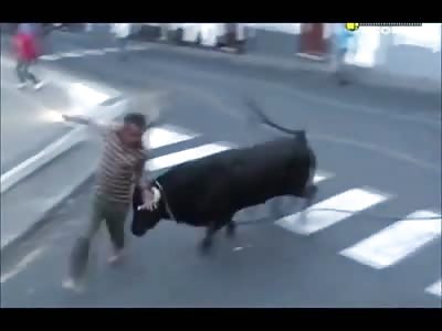 Poor Dude Can't Escape Rampaging Bull 