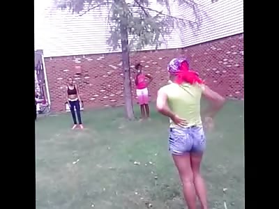 Pink Haired Girl vs. Sports Bra Chick in this Great Ghetto Girl Fight