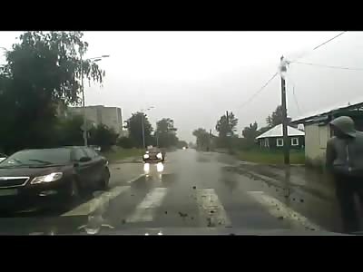 Girl in Pink with an Umbrella is Hit by Car and Sent into Oncoming Traffic