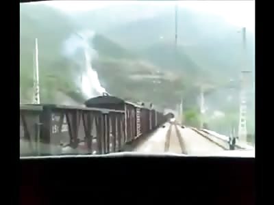 Man on a Train is Electrocuted by Power Lines